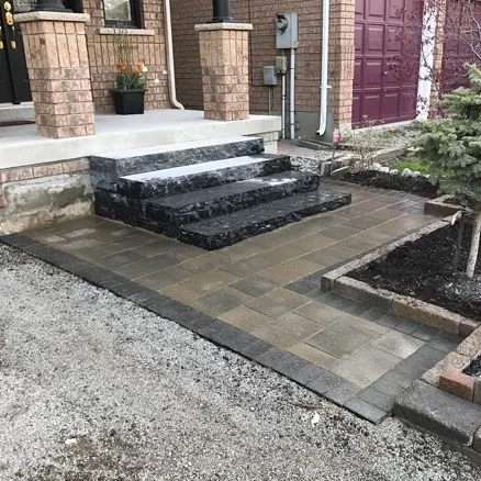 Interlock front landscaping with granite steps